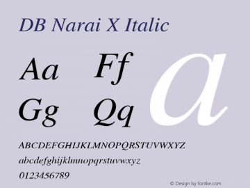 DB Narai X Italic Version 3.000 2006 Font Sample