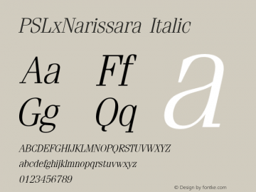 PSLxNarissara Italic Version 1.000 2004 initial release Font Sample