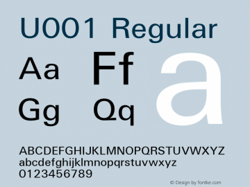 U001 Regular Version 1.05 Font Sample