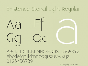 Existence Stencil Light Regular Version 1.001;PS 001.001;Core 1.0.38 Font Sample