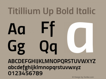 Titillium Up Bold Italic Version 1.000;PS 57.000;hotconv 1.0.70;makeotf.lib2.5.55311 Font Sample