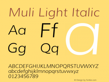 Muli Light Italic Version 1.000 Font Sample