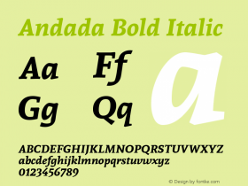 Andada Bold Italic Version 1.003 Font Sample