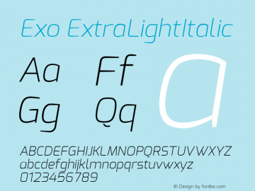Exo ExtraLightItalic Version 1.00 Font Sample