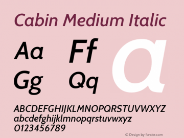 Cabin Medium Italic Version 1.005 Font Sample