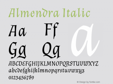 Almendra Italic Version 1.003 Font Sample