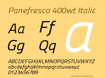 Panefresco 400wt Italic Version 1.001 Font Sample