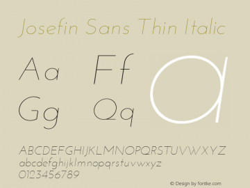 Josefin Sans Thin Italic Version 1.0 Font Sample