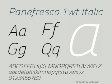 Panefresco 1wt Italic Version 1.000 Font Sample