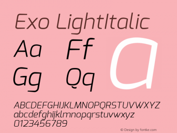 Exo LightItalic Version 1.00 Font Sample