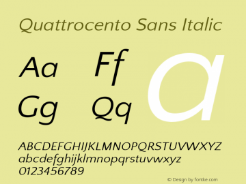 Quattrocento Sans Italic Version 2.000 Font Sample