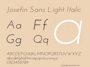 Josefin Sans Light Italic Version 1.0 Font Sample