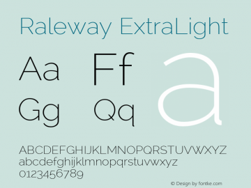 Raleway ExtraLight Version 2.001 Font Sample
