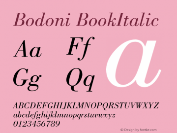 Bodoni BookItalic Version 001.002 Font Sample