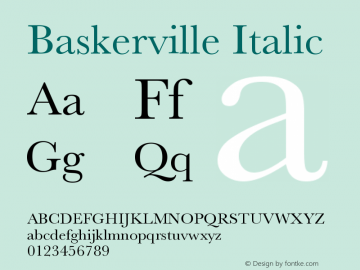 Baskerville Italic 12.0d2e3 Font Sample