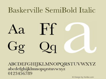 Baskerville SemiBold Italic 12.0d2e3 Font Sample