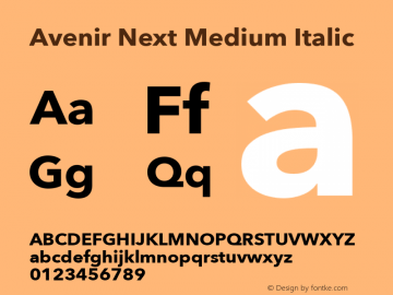 Avenir Next Medium Italic 12.0d1e9图片样张