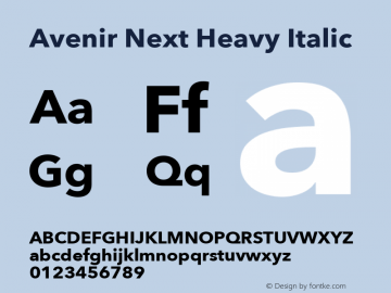Avenir Next Heavy Italic 12.0d1e9 Font Sample