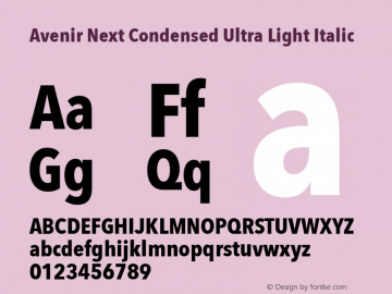 Avenir Next Condensed Ultra Light Italic 12.0d1e9图片样张