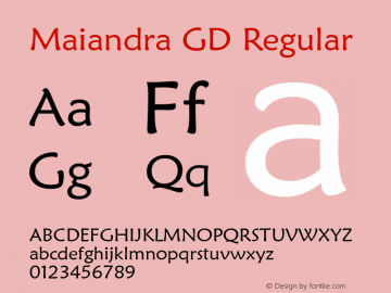 Maiandra GD Regular Version 0.90 Font Sample