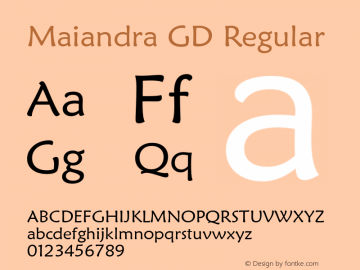 Maiandra GD Regular Version 1.75 Font Sample