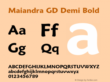 Maiandra GD Demi Bold Version 1.75 Font Sample