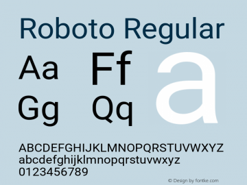 Roboto Regular Version 2.001101; 2014 Font Sample