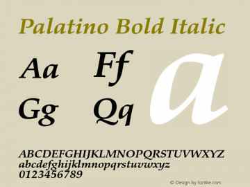 Palatino Bold Italic Version 1.60     03/31/2014 Font Sample