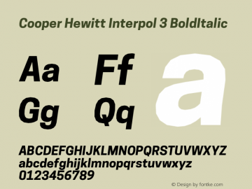 Cooper Hewitt Interpol 3 BoldItalic 1.000 Font Sample