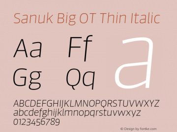 Sanuk Big OT Thin Italic Version 7.504; 2016; Build 1023 Font Sample