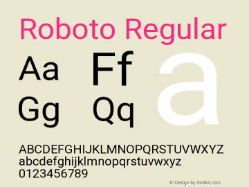 Roboto Regular Version 2.132; 2016 Font Sample