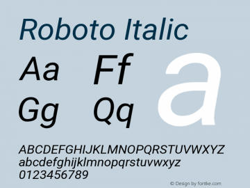 Roboto Italic Version 2.132; 2016 Font Sample