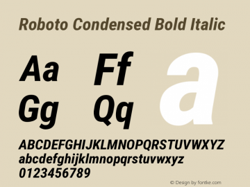 Roboto Condensed Bold Italic Version 2.132; 2016 Font Sample