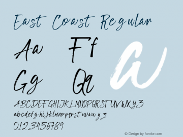 East Coast Regular Version 1.000;PS 001.000;hotconv 1.0.88;makeotf.lib2.5.64775 Font Sample