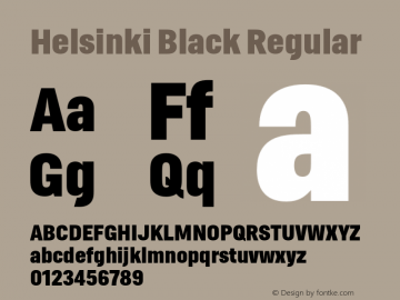 Helsinki Black Regular Version 2.001;PS 002.001;hotconv 1.0.70;makeotf.lib2.5.5900 Font Sample