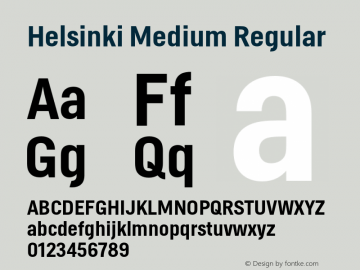 Helsinki Medium Regular Version 2.001;PS 002.001;hotconv 1.0.70;makeotf.lib2.5.5900 Font Sample