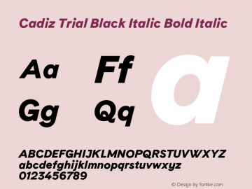 Cadiz Trial Black Italic Bold Italic Version 12.000;PS 012.000;hotconv 1.0.88;makeotf.lib2.5.64775图片样张