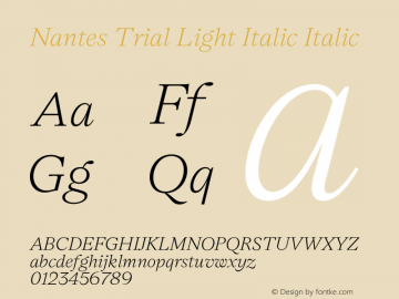 Nantes Trial Light Italic Italic Version 1.000;PS 001.000;hotconv 1.0.88;makeotf.lib2.5.64775图片样张