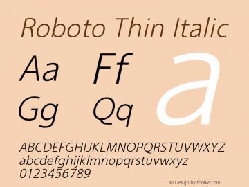 Roboto Thin Italic Version 2.00 June 3, 2016 Font Sample