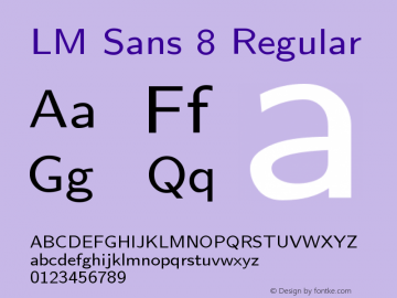 LM Sans 8 Regular Version 2.004;PS 2.004;hotconv 1.0.49;makeotf.lib2.0.14853 Font Sample