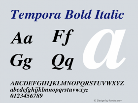 Tempora Bold Italic Version 1.0 Font Sample