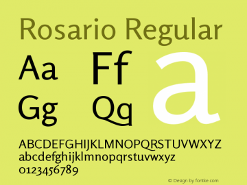 Rosario Regular Version 1.001;PS 001.001;hotconv 1.0.70;makeotf.lib2.5.58329 Font Sample