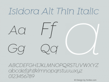 Isidora Alt Thin Italic Version 1.000;PS 001.000;hotconv 1.0.88;makeotf.lib2.5.64775 Font Sample