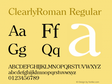 ClearlyRoman Regular The IMSI MasterFonts Collection, tm 1995, 1996 IMSI (International Microcomputer Software Inc.) Font Sample