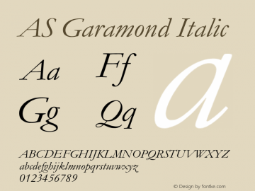 AS Garamond Italic Version 001.003 Font Sample