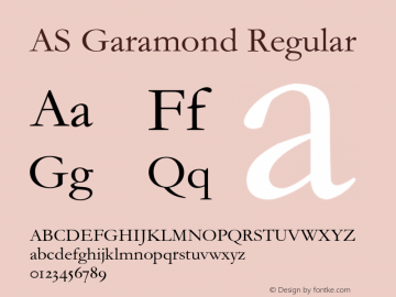 AS Garamond Regular Version 001.002 Font Sample