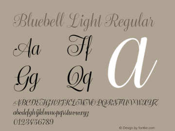Bluebell Light Regular Version 0.000;PS 0.0;hotconv 1.0.88;makeotf.lib2.5.647800 DEVELOPMENT Font Sample