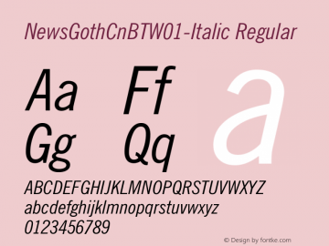 NewsGothCnBTW01-Italic Regular Version 1.10图片样张