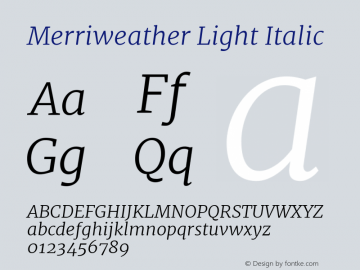 Merriweather Light Italic Version 1.005; ttfautohint (v0.97) -l 13 -r 13 -G 200 -x 24 -f dflt -w 