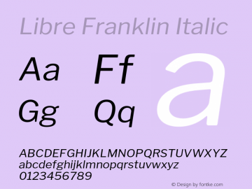 Libre Franklin Italic Version 1.014;PS 001.014;hotconv 1.0.88;makeotf.lib2.5.64775 Font Sample